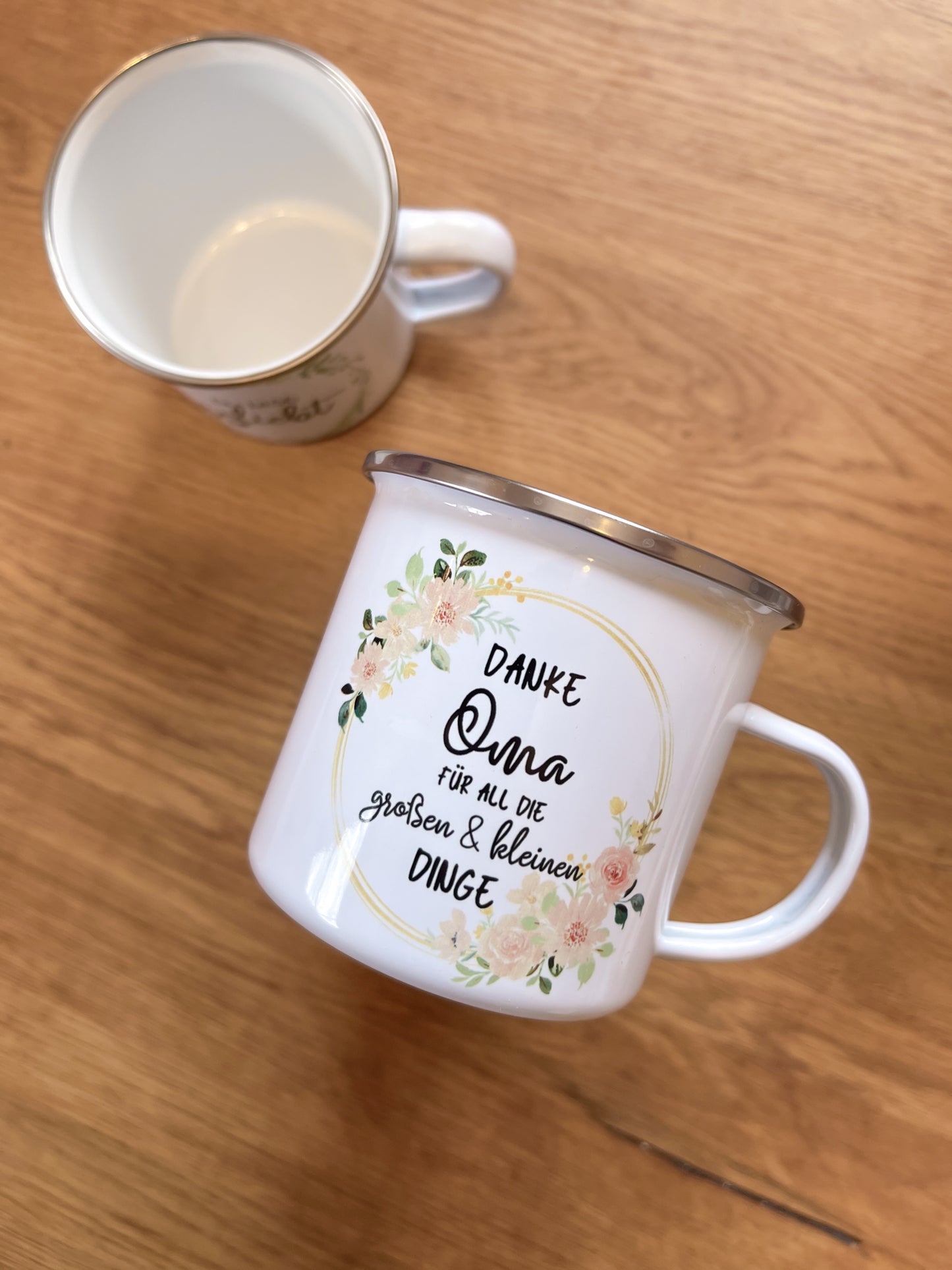 Emaille Häferl •Danke Oma/Blumenkranz•