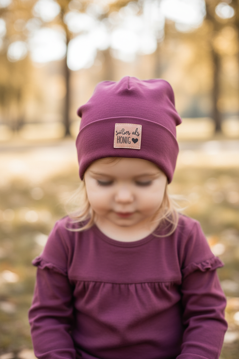 Haube/Beanie mit Kunstlederlabel
