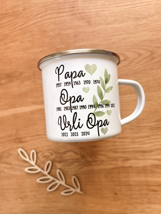 Emaille Häferl •Papa, Opa, Urli•