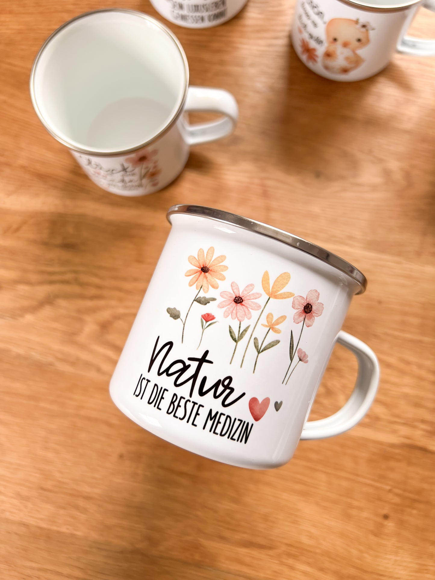Emaille Häferl •Natur ist die beste Medizin - Frühlingsblumen•