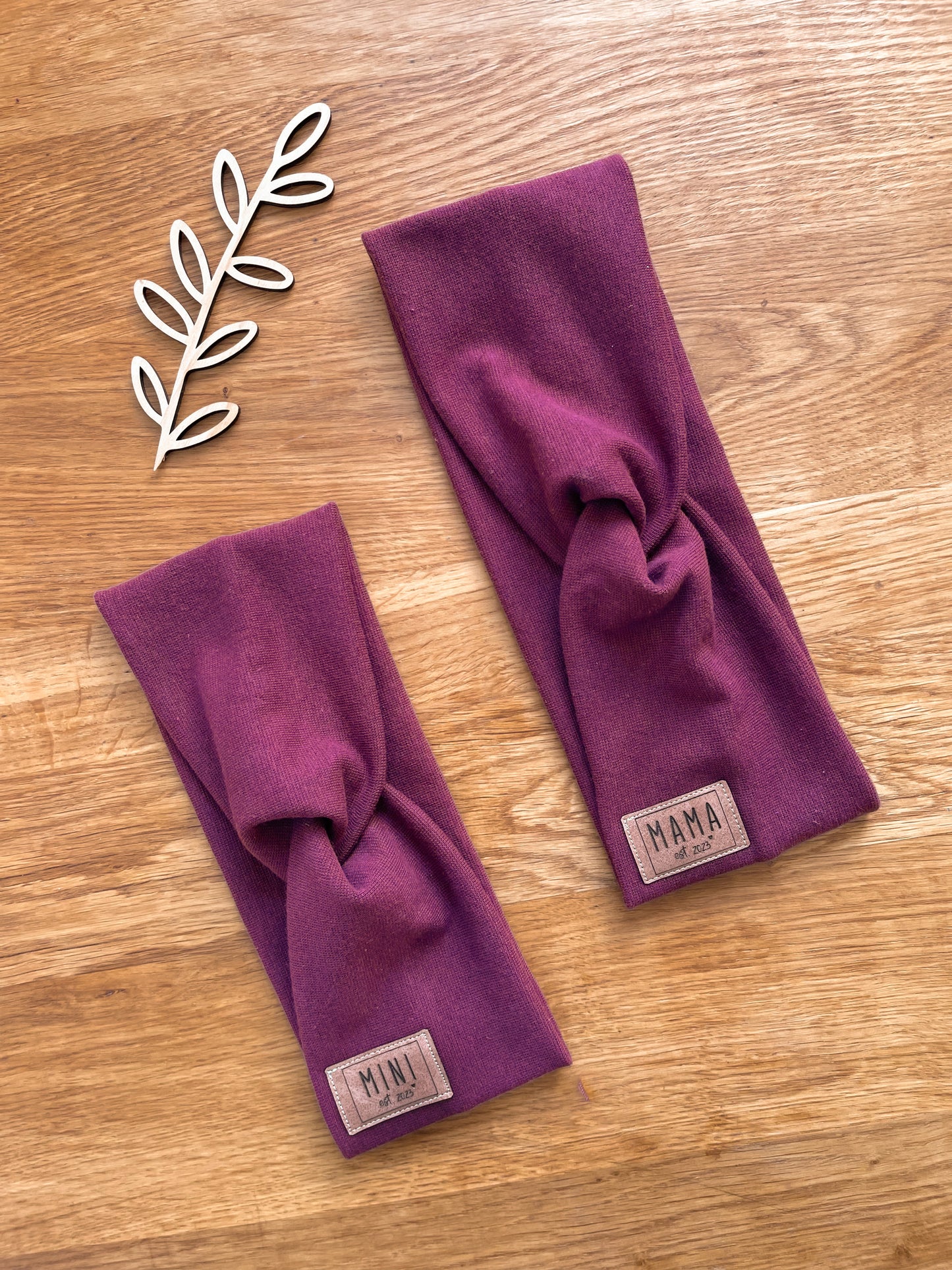 Knotenstirnband mit Lederlabel MAMA/MINI