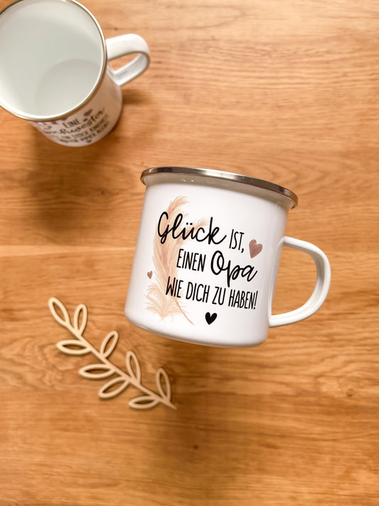 Emaille Häferl •Glück, einen Opa•