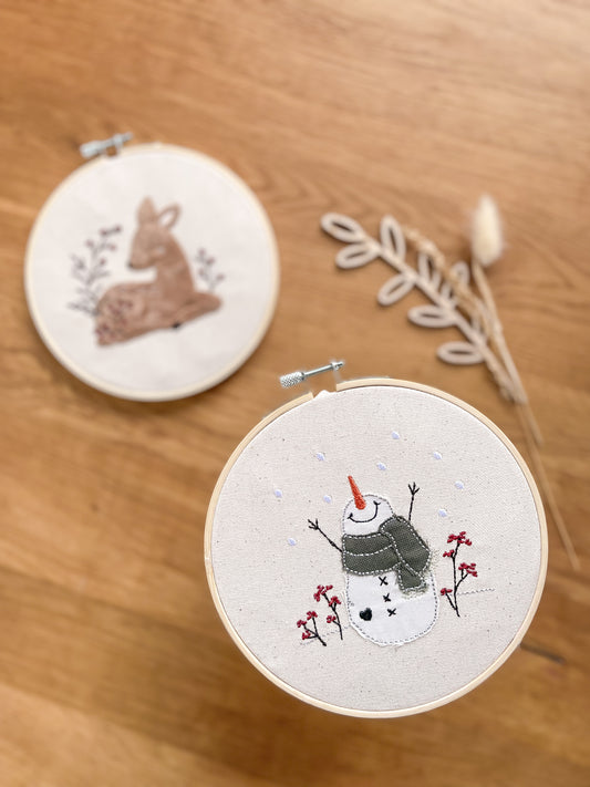 Holzstickrahmen Schneemann