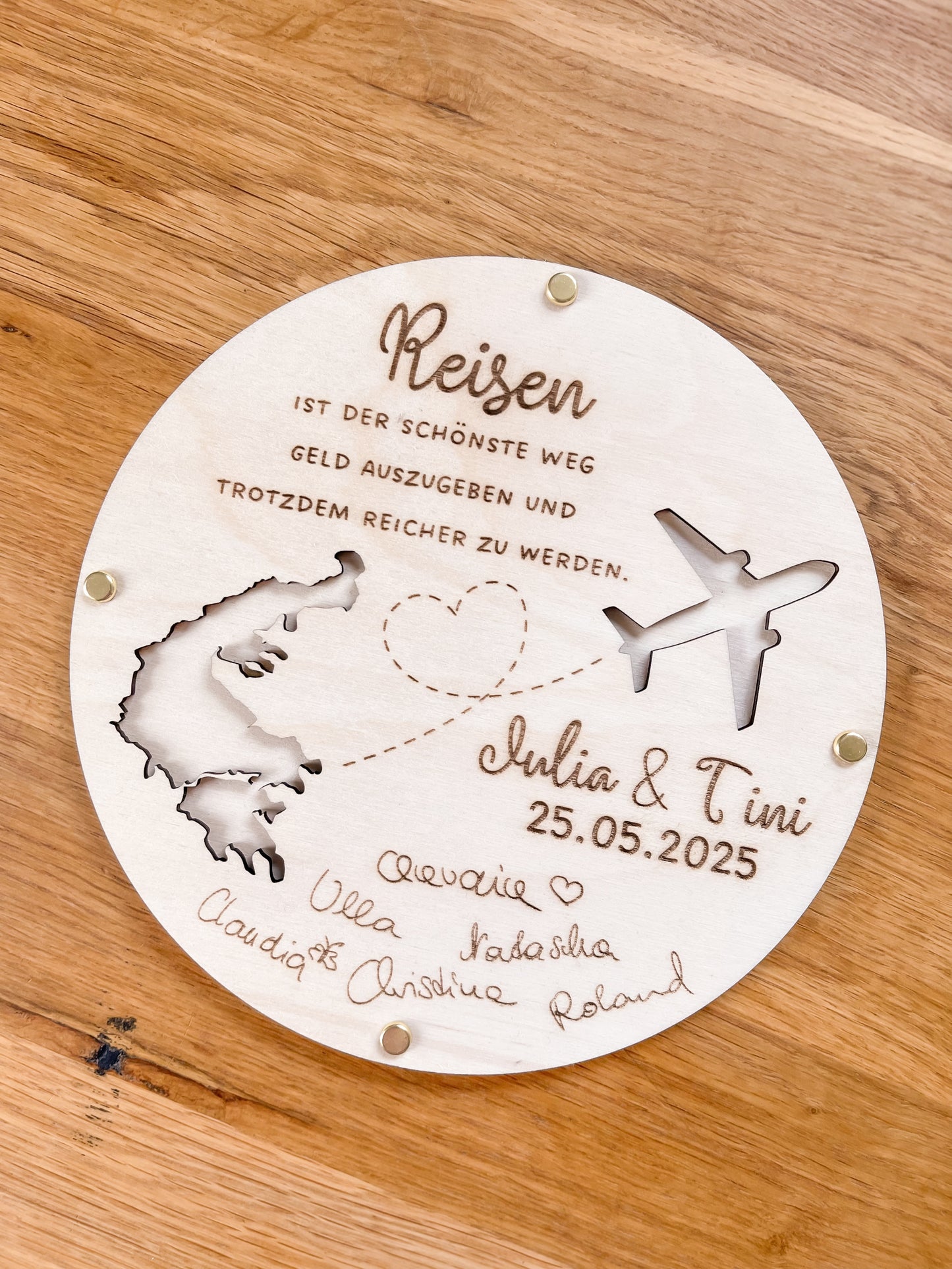 Holzschild Geldgeschenk Flugzeug