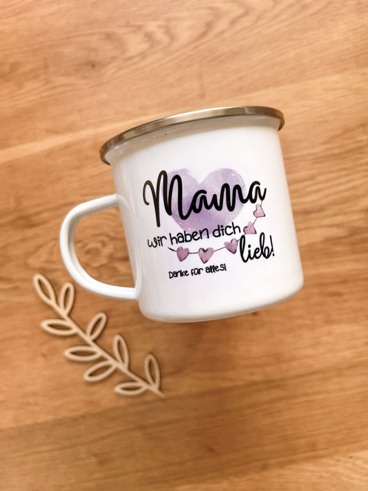 Emaille Häferl •Mama, wir haben dich lieb•
