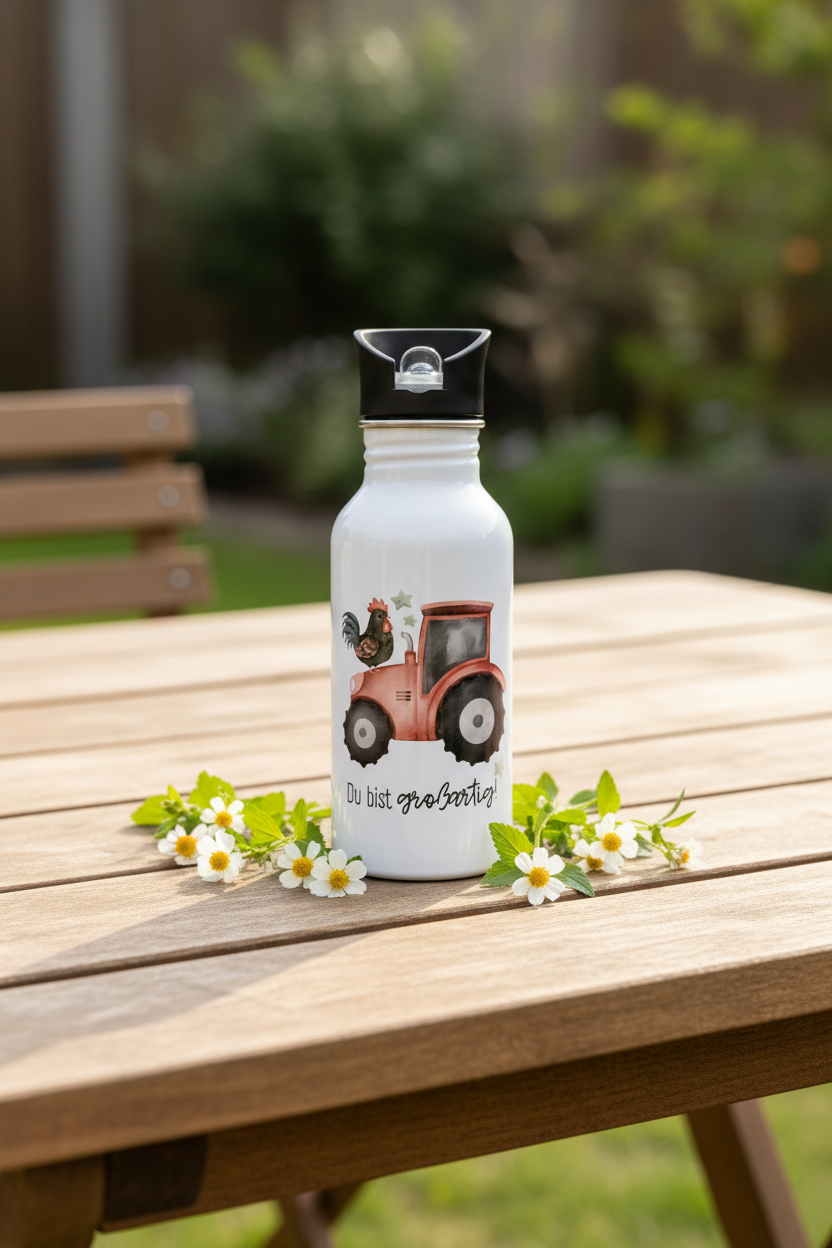 Edelstahlflasche 500ml •Traktor mit Hahn Ferdinand - Du bist großartig•